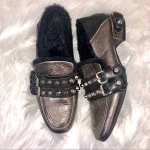 Mimmu | Fur Lined Metallic Studded Loafers